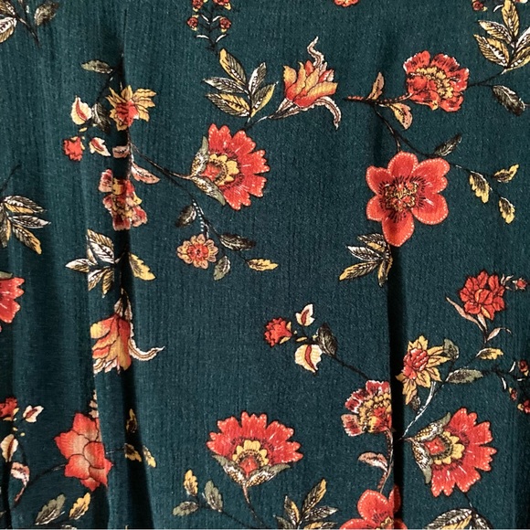 Gypsies & Moondust Dark Green & Floral LS Button-up Crop Top XL - Picture 5 of 10